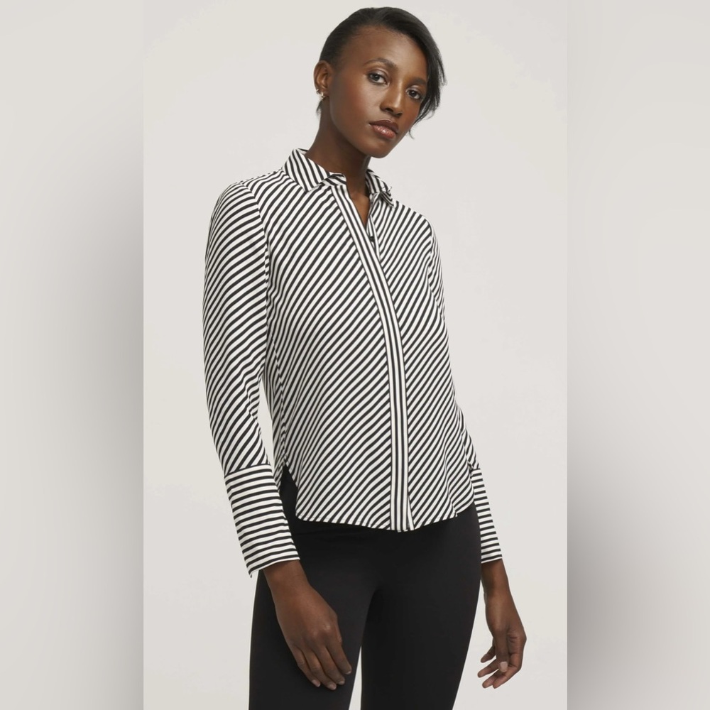 ANNE KLEIN Stripe Blouse With Slit Cuffs
